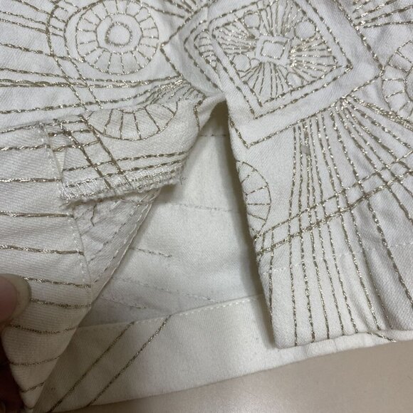 St. John by Marie Gray Women's White Embroidered Pants W SIDE ANKLE SLID SZ 10 - Picture 8 of 10